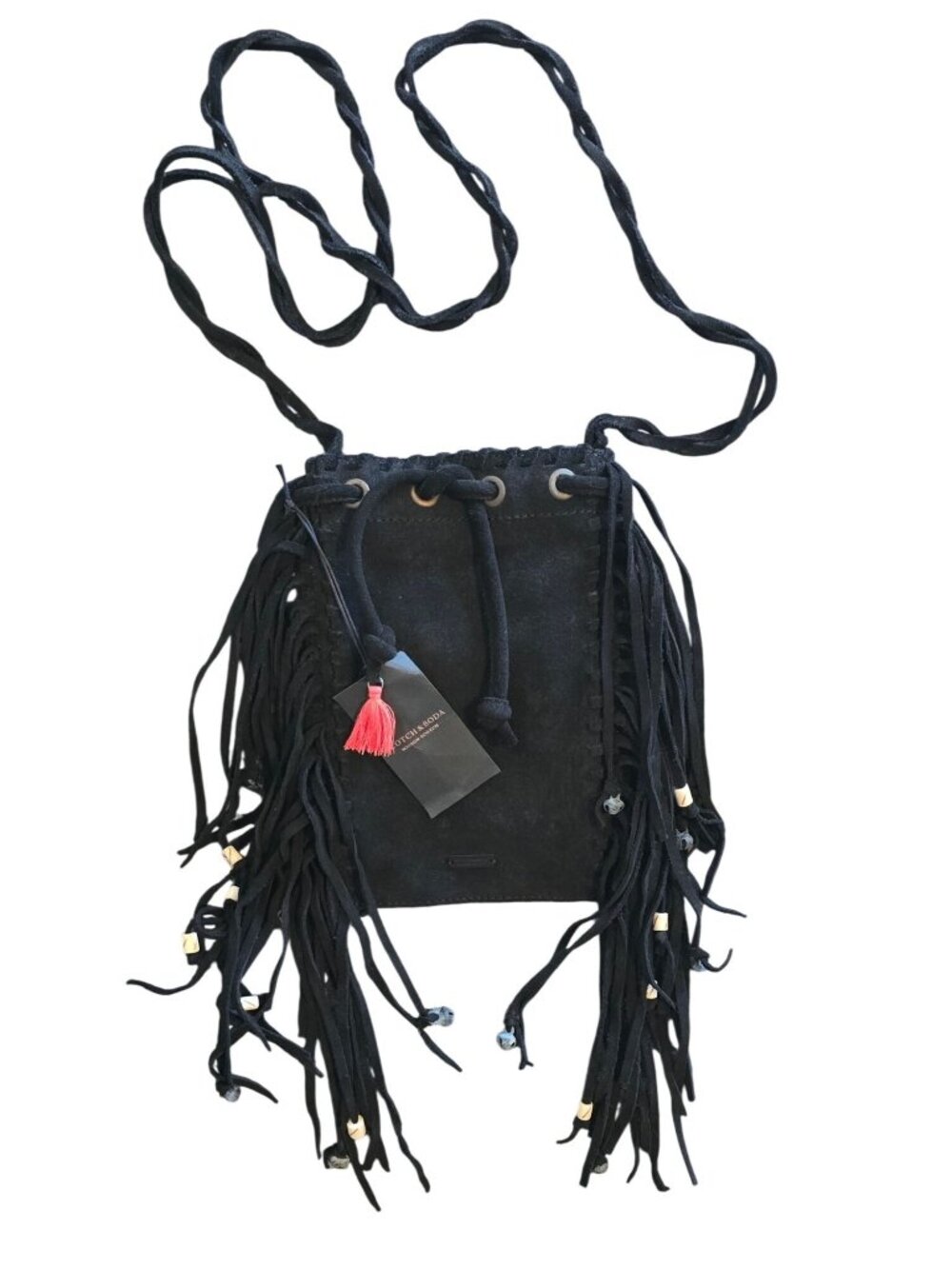 Scotch & Soda Maison Scotch Black Fringe Bag Crossbody western biker rock & roll
